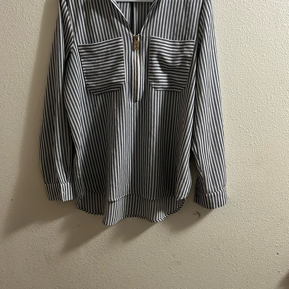 Michael Kors Navy Blue and White Striped Blouse